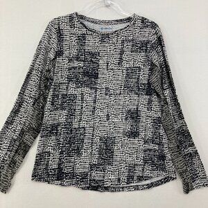 IBKUL Large Black White Abstract Stretch Crew Neck Long Sleeve Top Golf Active